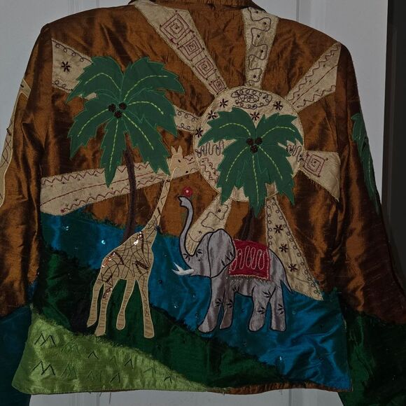 Bleu Bayou Silk Emboridered & Beaded Safari Themed Jacket - Picture 10 of 12